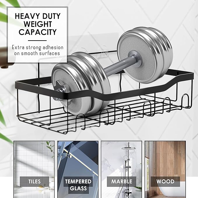 Shower Caddy and Bathroom Accessories Set 25PC Bathroom Accessory Set with Shower Shelf Caddy for Bathroom Storage, White Shower Curtain Set, Toilet Brush, Trash Can, Soap Dispenser, Toothbrush holder