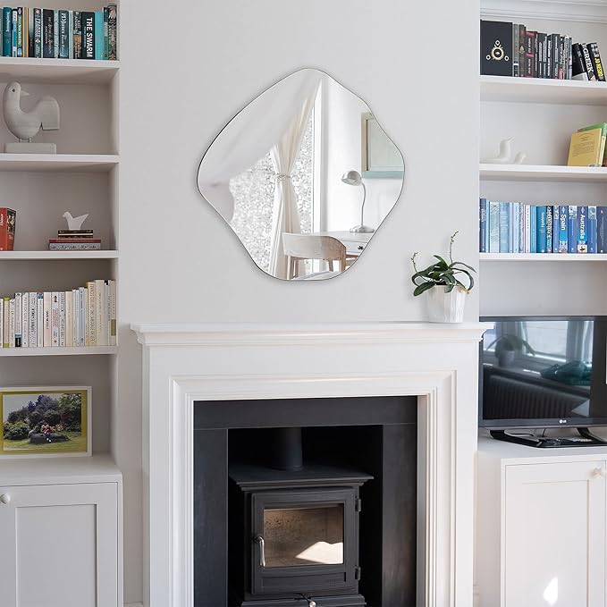 BOMINICA Irregular Wall Mirror Asymmetrical Mirror Frameless Mirror for Bathroom Living Room Entryway Bedroom, 20" x 20"