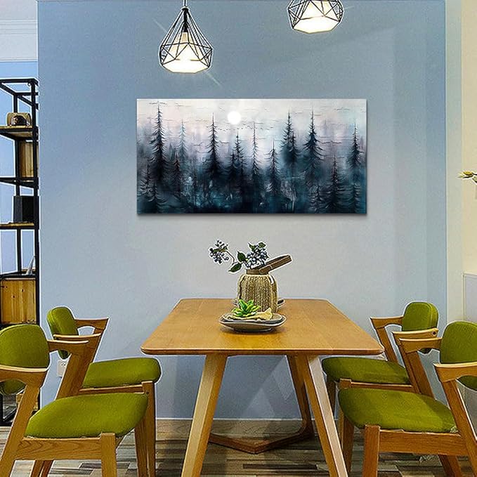 Canvas Wall Art for Living Room Framed Wall Decor for Bedroom Office Modern Wall Decoration Foggy Forest Landscape Paintings Black and White Picture Artwork Aesthetic Home Decor 20"X40"