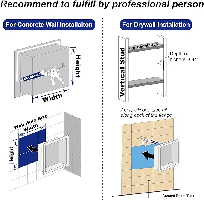 Stainless Steel Shower Niche 24" X 12" Matte White No Tile Needed Vertical Niche Shower with Two- Tier Shelves Recessed Wall Niches for Bathroom Storage Over Mount Installation