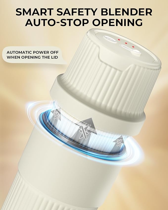 Portable Smoothie Blender, Personal Blender for Smoothies, 7.4V Motor 10 blades, Stainless Steel Cup, USB-C Rechargeable, Easy to Clean, Travel Lid, Keep Cold 24 Hours, Single Serve blender, WHITE