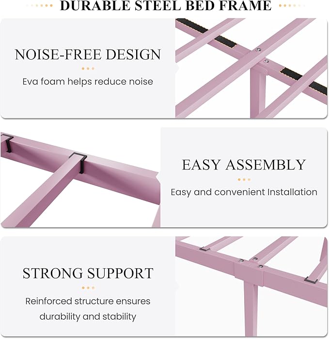 SHA CERLIN Queen Size Bed Frame for Kids,Metal Bed Frame with Butterfly Pattern Design Headboard and Footboard,No Box Spring Needed,Easy Assembly,Pink