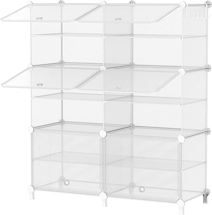 AWTATOS Shoe Rack, 6 Tier Shoe Storage Cabinet with Door, 24 Pair Shoe Organizer Shelves for Closet Hallway Bedroom Entryway, Transparent Twill