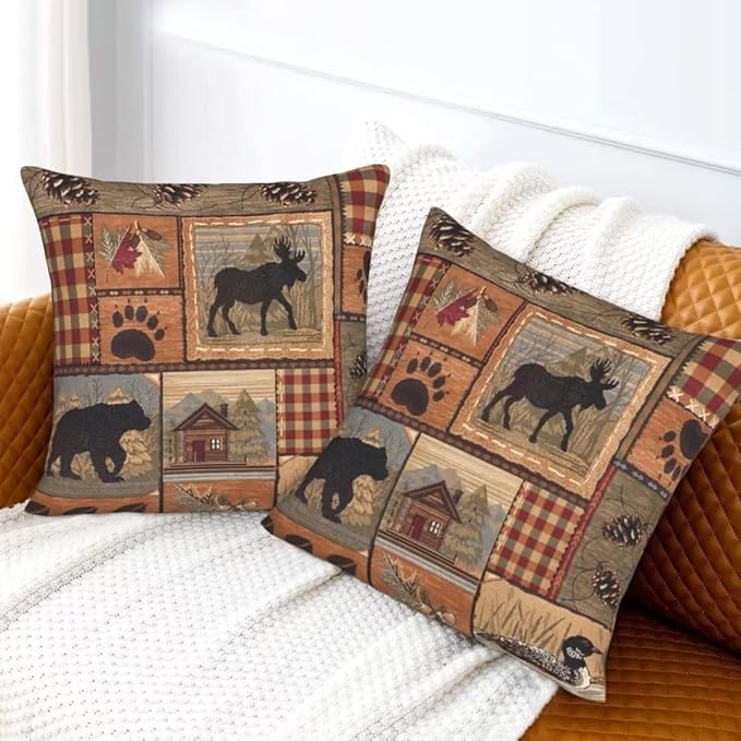 BETGINY Western Pillows Cover 20X20 Inch Pack of 2, Rustic Wildlife Cabin Bear Deer Throw Pillows Cover Linen Square Cushion Animal Pillowscase for Bedroom Home Sofa Decoration
