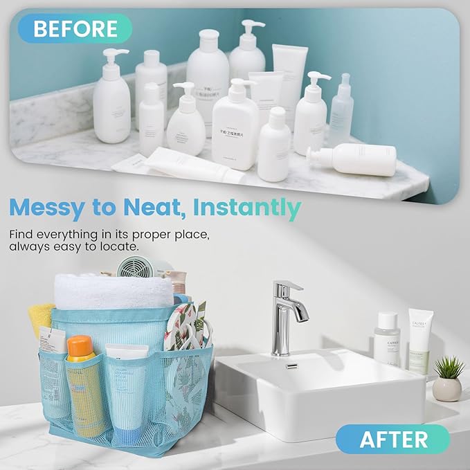 Shower Caddy Portable for College Dorm Room Essentials for Girls with 9 Pockets,Large-Capacity Shower Basket,Quick Dry Toiletry Tote Bag for Women,Outdoor Gym,Travel,Swim,Beach Camping Essentials-Blue