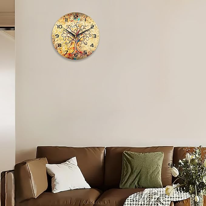 Vintage Wall Clocks Battery Operated,Life of Tree Clock for Living Room,Decorative Wall Clock for Living Room,Bedroom,Bathroom,Kitchen,10 Inch