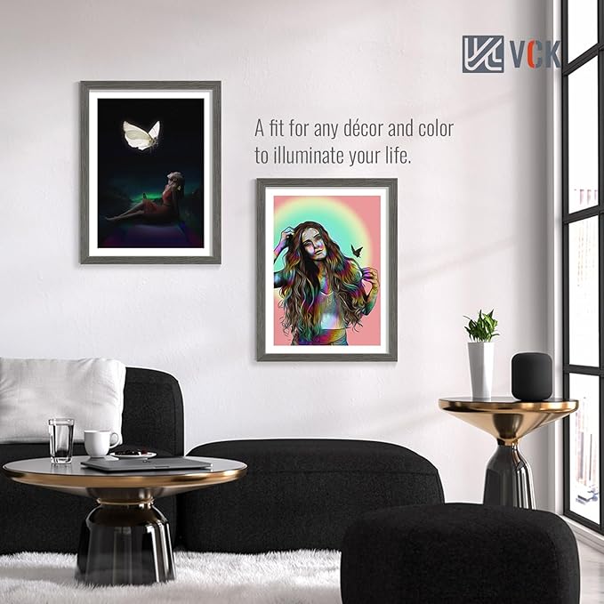 VCK 18x24 Poster Frame Set of 4 - Grey, Gallery-Quality Wood Picture Frames, 1.1-Inch Wide Border, Polished Plexiglass, Vertical or Horizontal Wall Display for Photo/Art/Prints, Grey