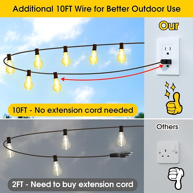100FT LED Outdoor String Lights, Waterproof Patio Lights with 42 Shatterproof Dimmable 2700K A39 Bulbs Hanging Lighting for Outside Backyard