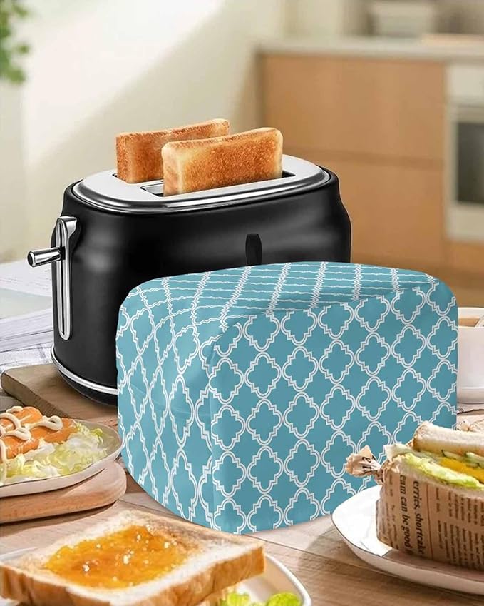 Toaster Cover 2 Slice Moroccan Pattern Toaster Oven Cover with Pockets Blue Geometric Trellis Dustproof Bakeware Protector Small Kitchen Appliance Dust Covers and Fingerprint Protection for Women