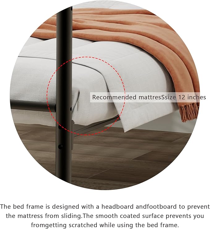Metal Platform Twin Bed Frame with Headboard Sturdy Steel Slats Support No Box Spring Needed Easy Assembly Black