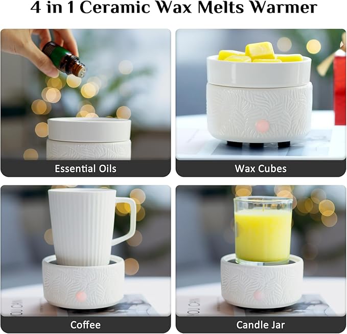 Wax Melts Candle Warmer Burner - Ceramic Fragrance Wax Warmer 3-in-1 Essential Oil Burner Electric Scented Fragrance Candle Melter for Scented Wax Tart Cube Aromatherapy Home Office Bedroom Gifts