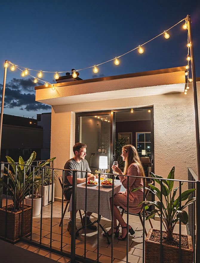 25FT Solar String Lights Outdoor with Remote, Waterproof Dimmable 3 Modes Patio Lights with 10+1 LED Shatterproof G40 Bulbs for Garden-White