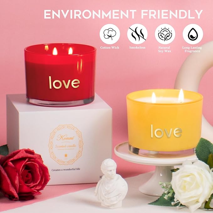 KONNI 2 Wick Vanilla Love Scented Candles for Home, Relaxing Soy Candles, 12.35oz Luxury Love Aromatherapy Candle for Women Men, 60 Hours Long Lasting Candle, Clean Burning Jar Candle, Romantic Gifts