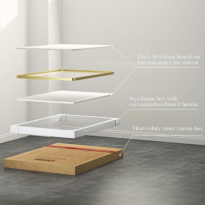 32×32 Glod Bathroom Mirror, Rectangular Bathroom Vanity Mirror for Wall with Rounded Corners & Aluminum Alloy Frame, Tempered-Glass, Modern, Farmhouse, Horizontal/Vertical, Entryway, Bedroom