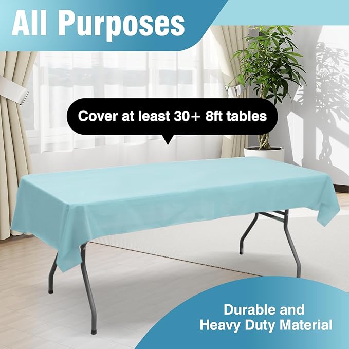 Craft And Party Aqua Plastic Table Cover Roll, 40Inch X 300Feet Disposable Plastic Tablecloth, Banquet Rectangle Tablecover Roll
