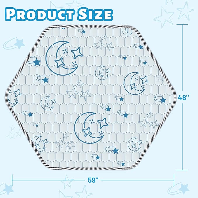 Hexagon Baby Play Mat 59x48 inches: Thick & Soft 6 Panel Playpen Mattress for Babies Toddlers Infant - Non-Slip Silicon Dot Crawling Mats - Foldable & Machine Washable Large Floor Playmats