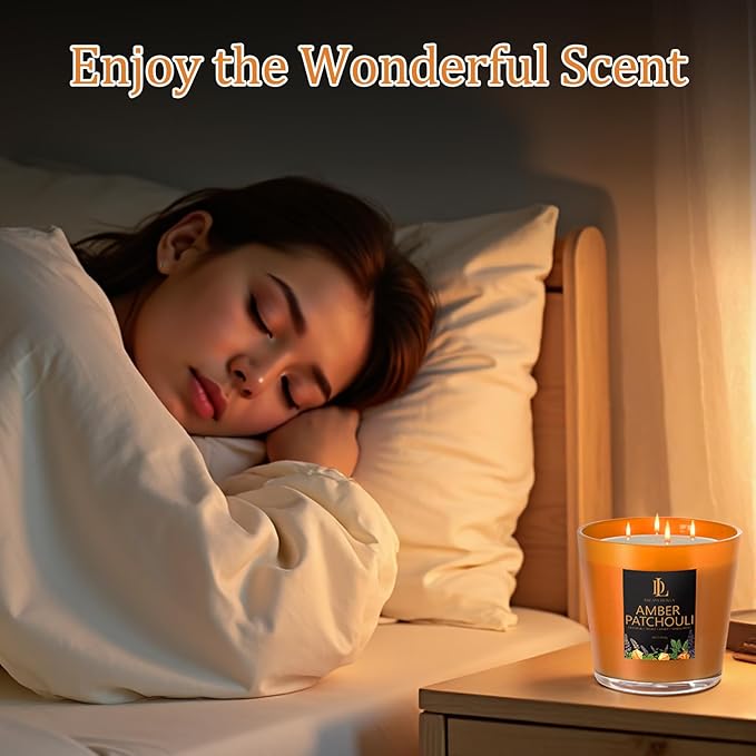 Amber Patchouli Scented Candle, Large 30oz Natural Soy Candles, 4-Wick 80 Hour Burn Time, Home Fragrance Candles Housewarming Gift for Women Men