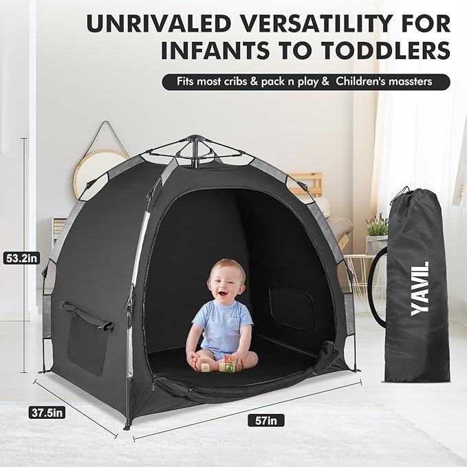 Pack N Play Blackout Cover, ONE-Click Folding Baby Sleep Pod Crib Tent,Breathable Baby Travel Crib Canopy Tent,Block Out 95%+ Light,Baby Travel Essential