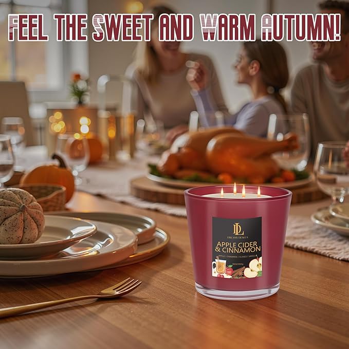 Apple Cider & Cinnamon Candle, Fall Scented Candles, Large 30oz Natural Soy Candles, 4-Wick 80 Hour Burn Time, Autumn Fragrance Candle Gifts for Home Decor