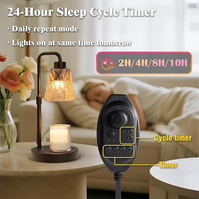 Black Candle Warmer Lamp with Timer, Height Adjustable Dimmable Candle Lamp Warmer for Jar Candles, Modern Wax Melts Warmer, Table Lamp for Home Living Bedroom Farmhouse