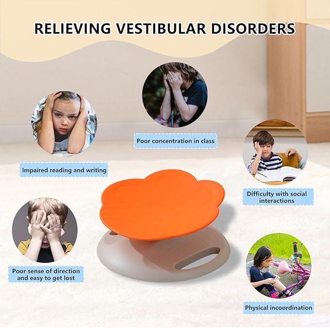 Swivel Chair for Kids, 360° Spinning Seat, Toddler Sit and Spin Chair, Sensory Balance Toys for Children, Autism Sensory Equipment ADHD Perfect for Home Classroom Therapy Centers (Orange)