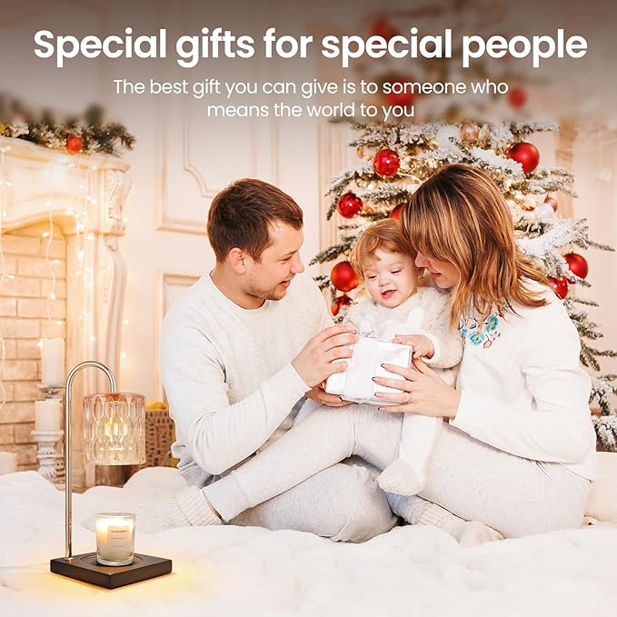 Dimmable Candle Warmer with Timer for Jar Candles, Glass Nightstand Lamp (2 Wax Warmer Bulbs)