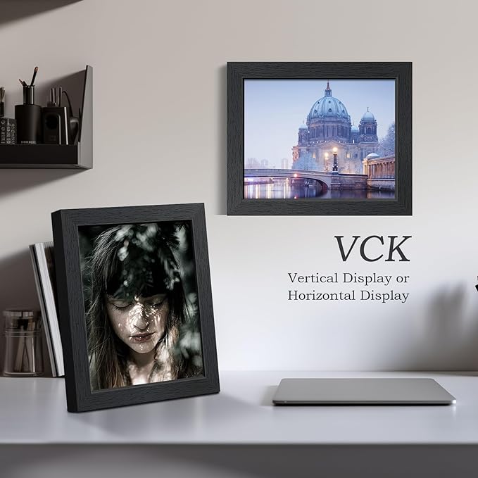 VCK 8.5x11 Picture Frame Set of 4 - Black, Gallery-Quality Wood Poster Frames, 1.1-Inch Wide Border, Polished Plexiglass, Vertical or Horizontal Wall & Tabletop Display for Photo/Art/Prints, Black