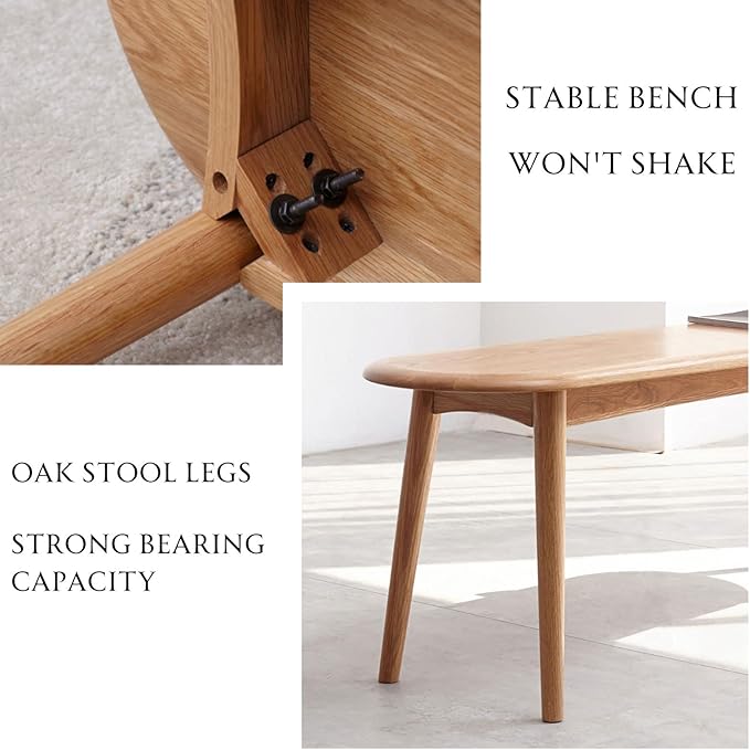 100% Solid Oak Dining Bench, Wood Bench for Bedroom End of Bed with Rounded Corners, Entryway Benches for Dining Room, Kitchen, Living Room (Natural Oak, 39.4")