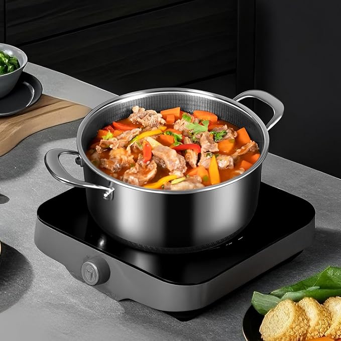 Pots and Pans Set,12 Inch Hybrid Nonstick Frying Pan & 5QT Stockpot,3 PCS Silicone Kitchen Utensils Set