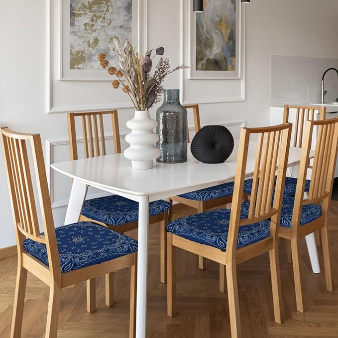 Seat Covers for Dining Room Chairsset of Set of 4, Blue Paisley Scarf Black Classic Abstract Artistic Stretch Chair Seat Covers Cushion Slipcovers for Kitchen Office