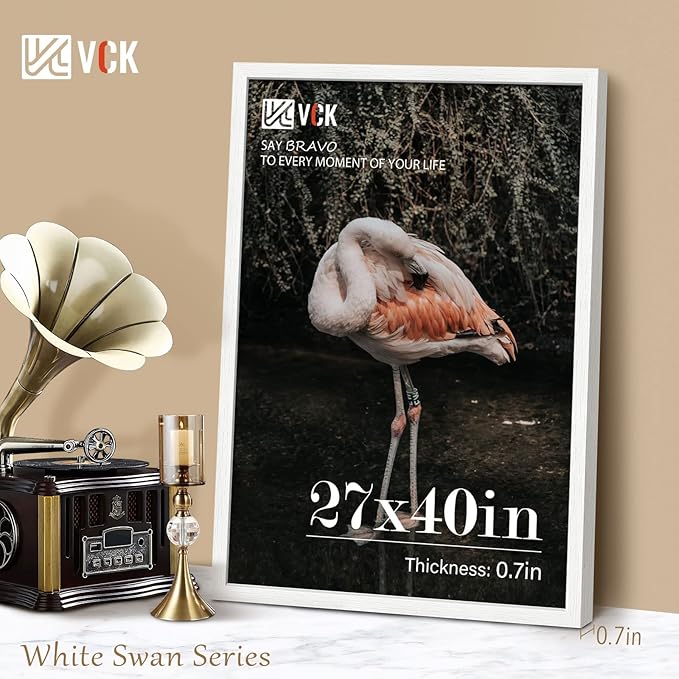 VCK 27x40 Picture Frame Set of 4 - White, Gallery-Quality Wood Poster Frames, 1.1-Inch Wide Border, Polished Plexiglass, Vertical or Horizontal Wall Display for Photo/Art/Prints, White