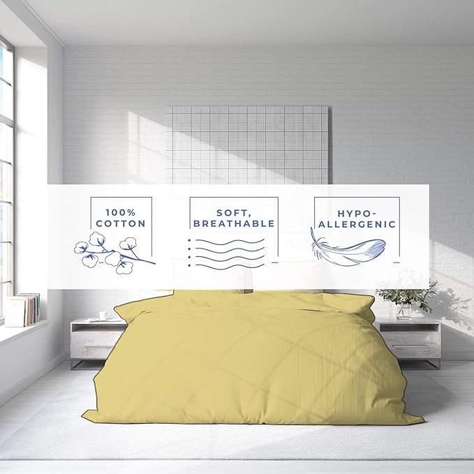 Kotton Culture 600 Thread Count 100% Egyptian Cotton 3 Piece Duvet Cover Set - Breathable All Season Comforter Cover with Zipper Closure & Corner Ties Sateen Weave (Sunshine Yellow, King 94"X102")
