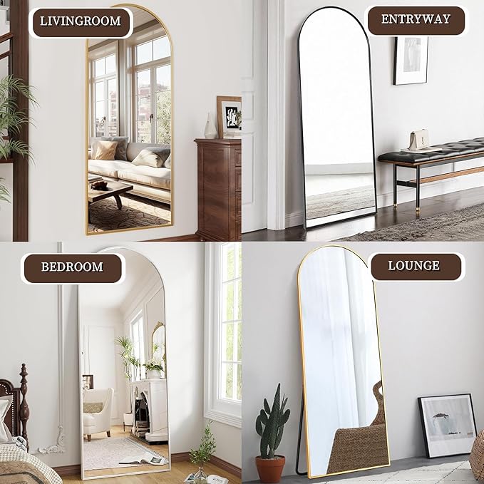 OGCAU Floor Full Length Mirror, 56"x20" Black Arched Full Body Mirror, Floor Mirror, Hanging or Leaning, Standing, Wall Mounted with Aluminum Frame for Bedroom Living Room