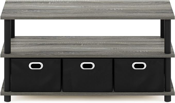 FURINNO Turn-N-Tube Coffee Table, 31.22D x 15.5W x 15.8H in, French Oak Grey/Black/Black