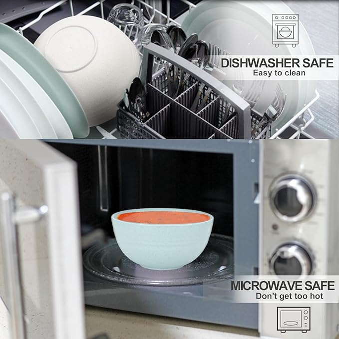 【NOT CERAMIC】Unbreakable Cereal Bowls, 25 OZ Wheat Straw Bowls Microwave and Dishwasher Safe BPA-Free Eco-Friendly Bowl Beige Color for Cereal, Serving ,Soup, Oatmeal, Pasta and Salad(Set Of 6)
