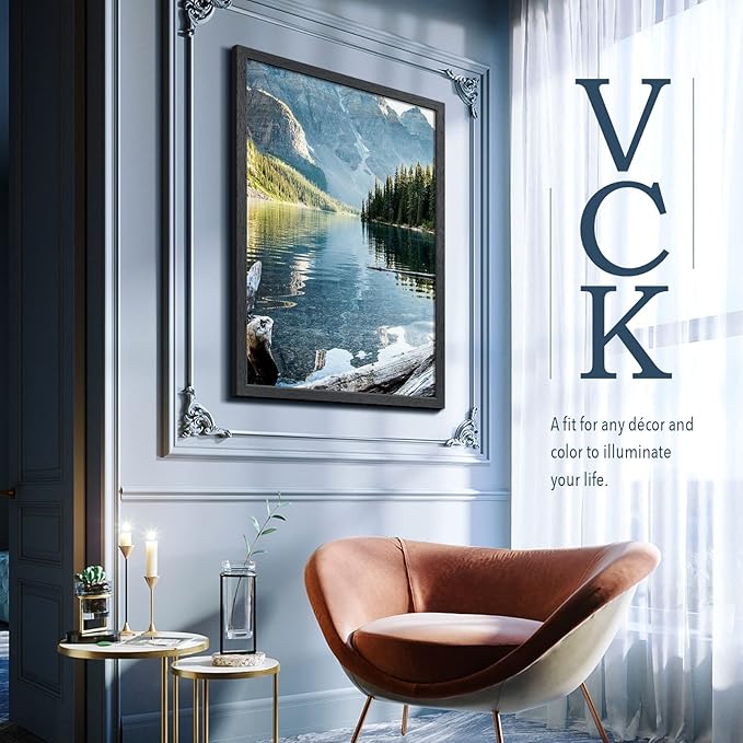 VCK 24x36 Poster Frames Black 4 Pack, Textured Exclusive Solid Wood Picture Frame, Wall Gallery Frame