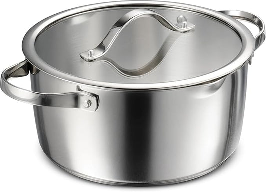 Tramontina Tempo Tri-Ply Base Stainless Steel 5-Quart Dutch Oven Pot with Glass Lid, Induction-Ready, Oven-Safe, Dishwasher-Safe