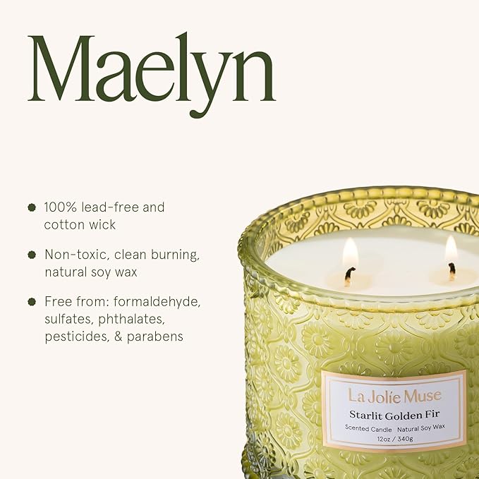 LA JOLIE MUSE Fir & Cedarwood Candle, Christmas Candles for Home Scented, Large 2-Wick Soy Candles, Luxury Jar Candle Gifts for Women & Men, 60 Hours Long Burning, Starlit Golden Fir, 12oz