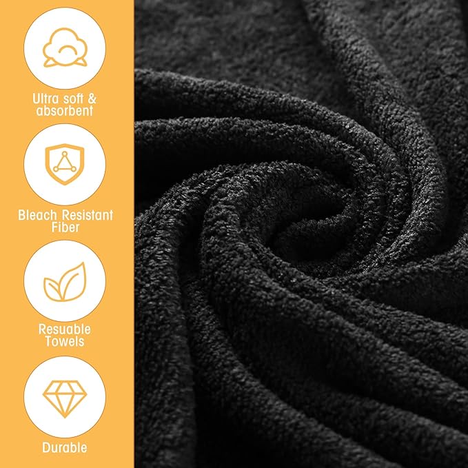 Newwiee 24 Pcs Coral Velvet Microfiber Bath Towels Sets 28 x 55 Inch Large Absorbent Multipurpose Quick Drying Soft Body Towels for Shower Bathroom Beach Fitness Yoga Sports Spa(Black)