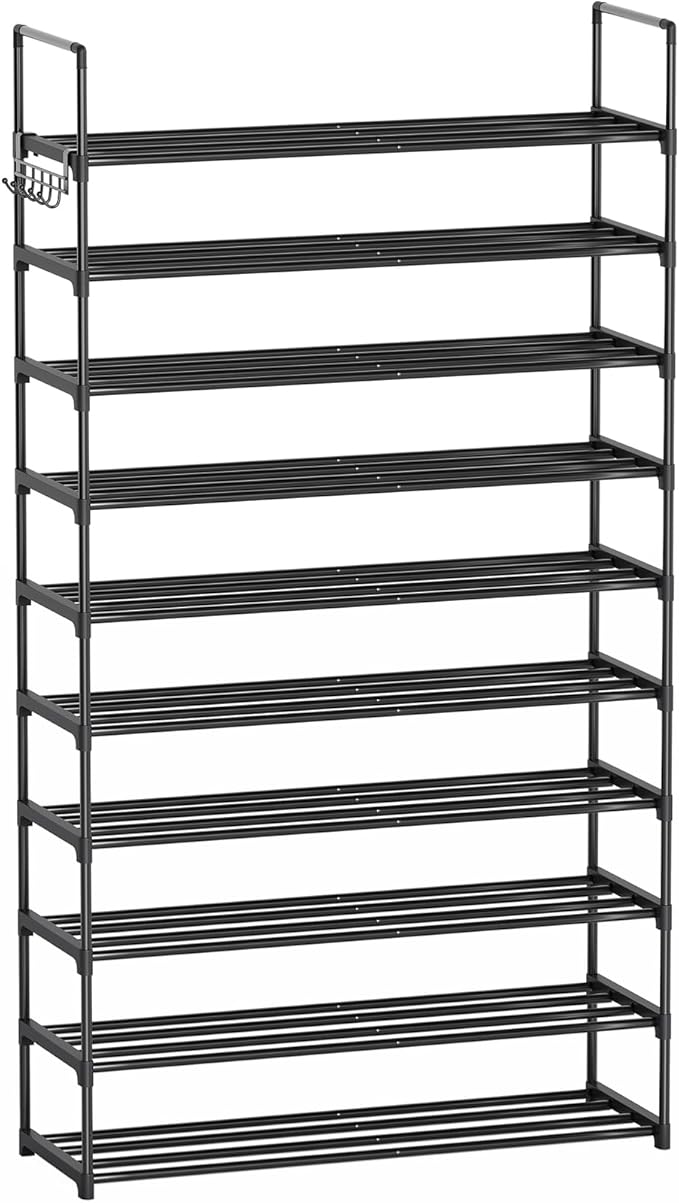 10 Tier Metal Shoe Rack, Tall Shoe Rack for Entryway, Shoe Organizer for Closet, Shoe Storage for Front Door Entrance & Entryway, Large Long Shoe Stand Holder Adjustable Shelf Height