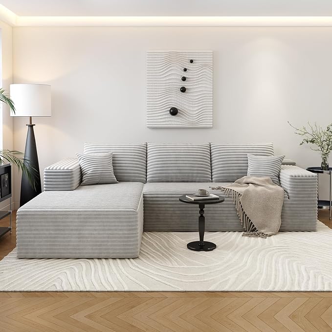 107.5" Cloud Sectional Couch with L-Shape Chaise,Modern Modular Sofa with Deep Seat, Upholstered Couches for Living Room Bedroom Apartments,No Assembly Required, (Grey,Left Facing Chaise)