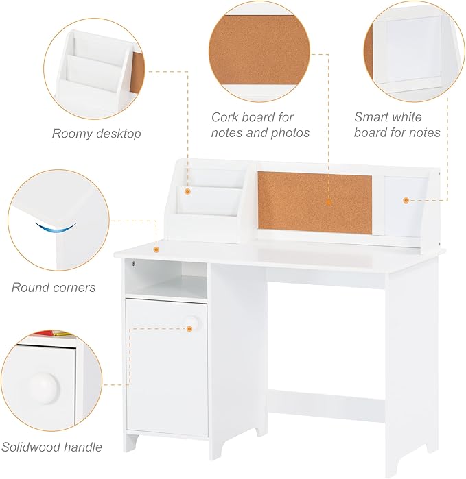 UTEX Kids Study Desk with Chair, Wooden Children School Study Table with Hutch and Chair for 3-8 Years Old, Student's Study Computer Workstation & Writing Table for Home School Use