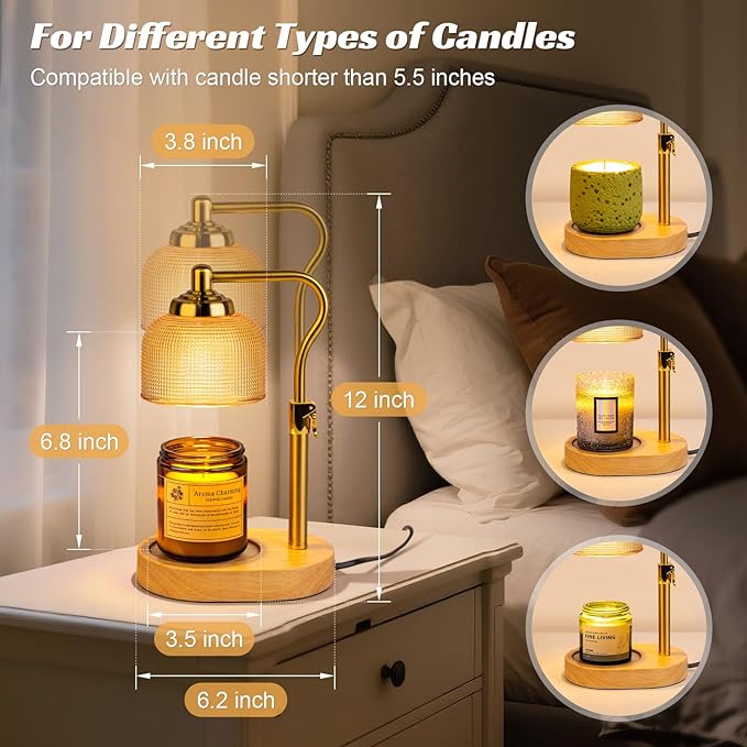 TantaScent Electric Candle Warmer Lamp in Vintage Birdcage Design with Timer – Scented Jar Candle Melter for Home Decor, Housewarming, Birthday, and Christmas (Includes 2 Bulbs) (Golden Round)