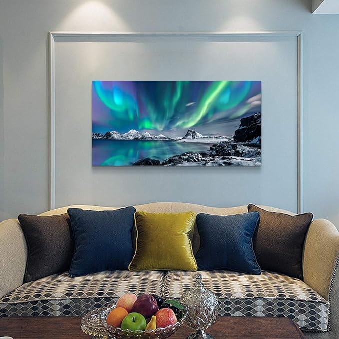 Farmhouse Wall Decor For Living Room Canvas Wall Art For Bedroom Blue Aurora Scenery Paintings Modern Bathroom Canvas Art Print Ready To Hang Office Pictures For Home Kitchen wall Decorations Artwork