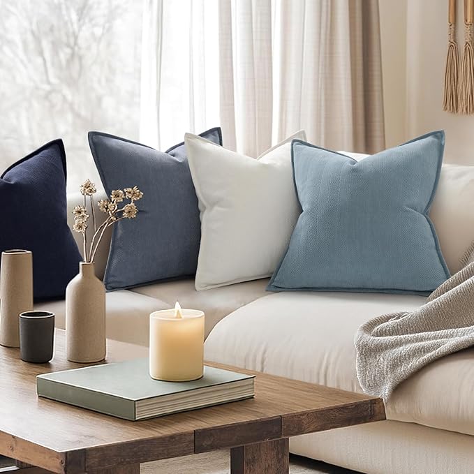 ZWJD Throw Pillow Covers 24x24 Set of 2 Chenille Pillow Covers with Elegant Design Soft and Luxurious Decorative Throw Pillows for Couch, Bed, and Home Decor,Light Blue