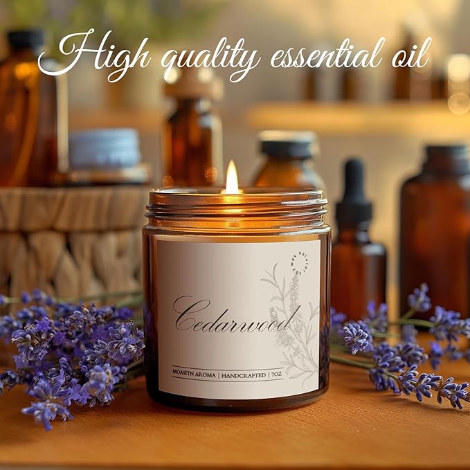 MOASITN Cedarwood Scented Candles for Home|Sea Salt,Citrus,Rose,Cedar Scented Soy Candle| Longlasting Aromatherapy Candle| Jar Candel Gift for Women,Men for Birthday,Housewarming,Relaxing|7oz