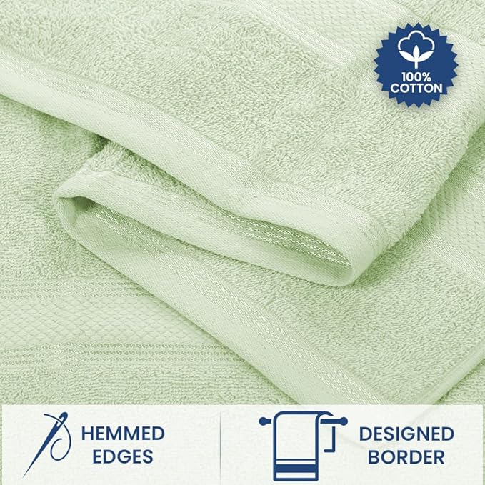 Casa Lino 4 Piece Bath Towel Set | 1 Bath Towel, 2 Wash Cloth, 1 Hand Towels | Bathroom Essentials for New Home, 100% Cotton Luxury Towels, Highly Absorbent Bathroom Set, Light Sage