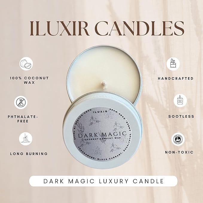 Eucalyptus, Amber & Dark Musk – Bold Cologne-Inspired Aroma with – Dark Magic Scented Candle Hand-Poured, Phthalate-Free Coconut-Apricot Wax for Home & Relaxation (2oz, Pack of 4)