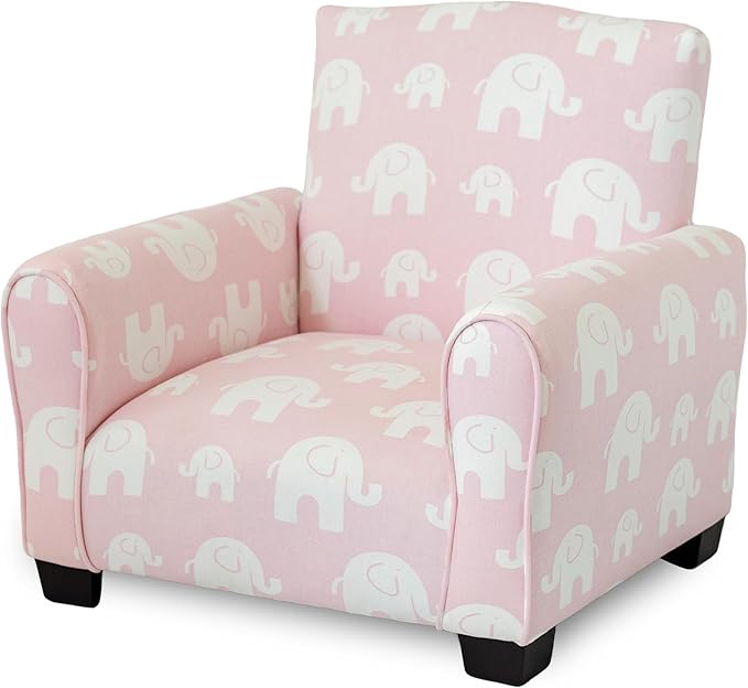Kid Rocking Chair for Toddlers, Child Chair for Little Kids, Upholstered Toddler Armchair for Children, Comfy and Cute Little Kid Chairs (Legs, Pink Elephants Print)