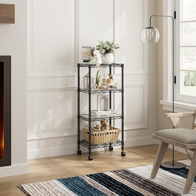 4 Tier Adjustable Storage Shelves Heavy Duty Metal Utility Shelf Wire Shelving Unit Organizer Rack for Home Kitchen Office Bathroom Pantry Room 12" D x 18" W x 44.5" H